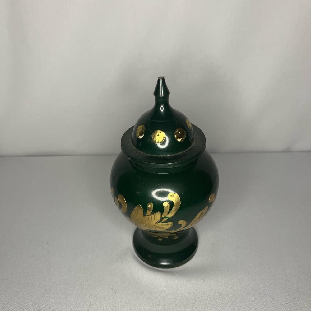 Solid Brass Green and Gold Decorative Ginger Jar